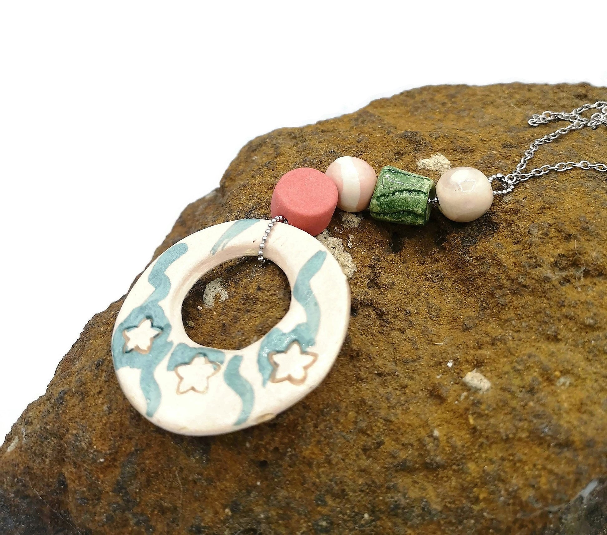 Trendy Statement Pendant Necklace For Women, Aesthetic Long Boho Aesthetic Necklace Best Gift For Her, Maximalist Handmade Ceramic Jewelry - Ceramica Ana Rafael