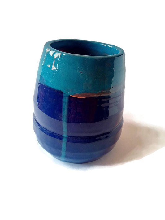 Blue Handmade Ceramic Vase, Large Utensil Holder, Modern Kitchen Utensil Organizer, Custom Wedding Gift, Tall Ceramic Planter Cache Pot - Ceramica Ana Rafael