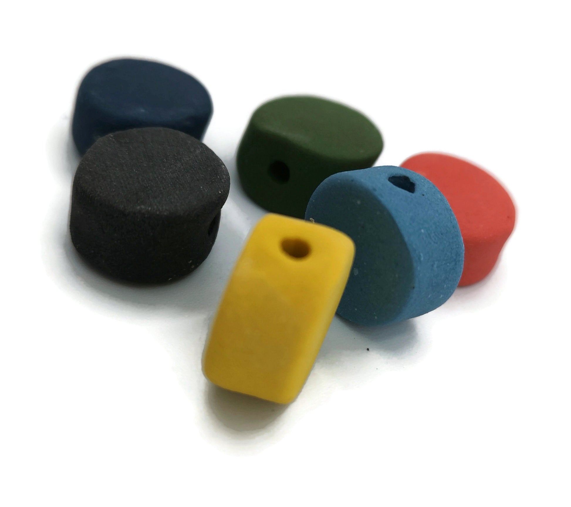 6Pc 15mm Assorted Large Coin Beads for Jewelry Making, Handmade Ceramic Macrame Beads Large Hole 2mm, Artisan Matte Clay Beads Unique - Ceramica Ana Rafael