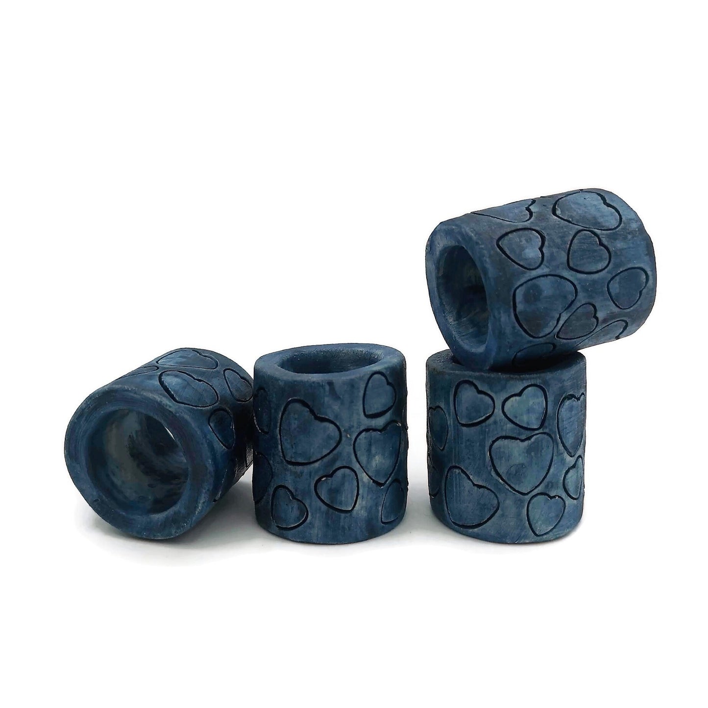 4Pc Large Hole Beads 35 mm (1.4 inches) Long. Ceramic Tube Beads For Macrame, Chunky Beads Heart Pattern For Plant Hanger and Home Decor - Ceramica Ana Rafael