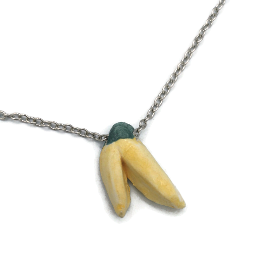 Banana Choker Pendant Necklace For Women, Mom Birthday Gift, Cute Pastel Short Necklace, Mothers Day Gift, Artisan Fruit Jewelry - Ceramica Ana Rafael