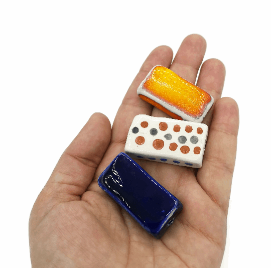 3Pc Handmade Extra Large Ceramic Beads For Jewelry making, Rectangle Assorted Square Tile Beads For Crafting Or Decorating - Ceramica Ana Rafael