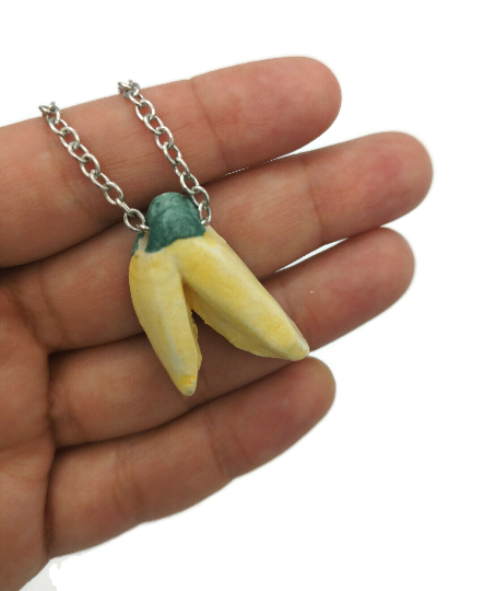 Banana Choker Pendant Necklace For Women, Mom Birthday Gift, Cute Pastel Short Necklace, Mothers Day Gift, Artisan Fruit Jewelry - Ceramica Ana Rafael