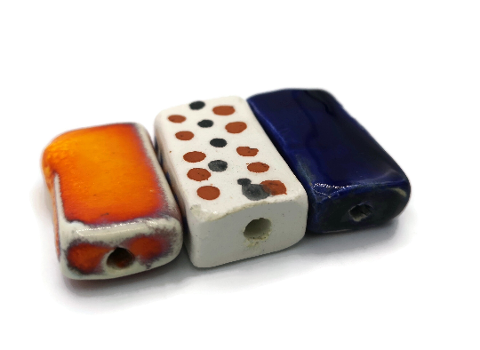 3Pc Handmade Extra Large Ceramic Beads For Jewelry making, Rectangle Assorted Square Tile Beads For Crafting Or Decorating - Ceramica Ana Rafael