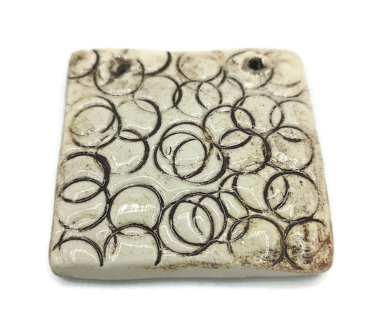 LARGE SQUARE PENDANT with 2 Holes Handcrafted Ceramic Components For Clay Jewelry Making - Ceramica Ana Rafael