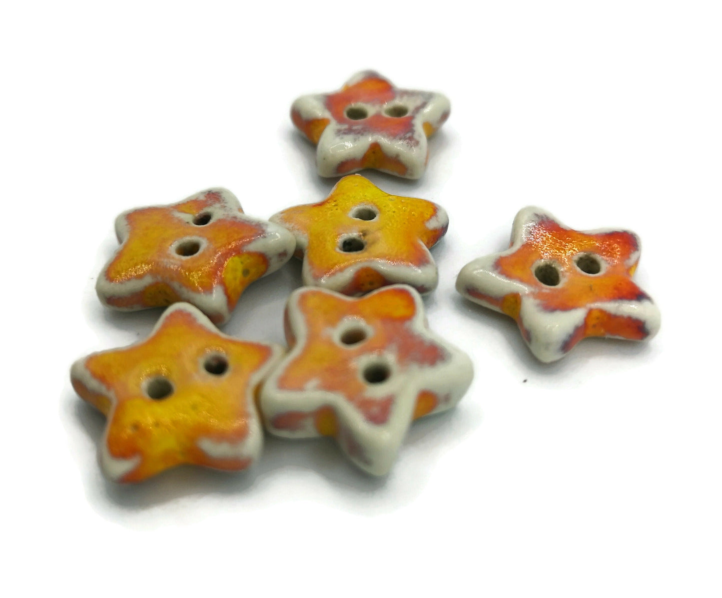 6 Pcs Handmade Ceramic Coat Buttons, Orange or Blue Cute Star Buttons 15mm, Sewing Supplies And Notions Ready to Ship, Custom Buttons - Ceramica Ana Rafael