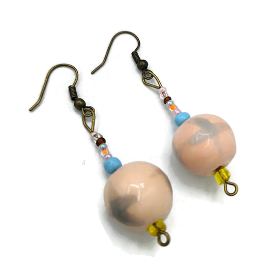 Handmade Ceramic Beaded Earrings For Women, Unique Drop Earrings Boho, 9th Anniversary Gift For Her, Novelty Dangle Earrings - Ceramica Ana Rafael