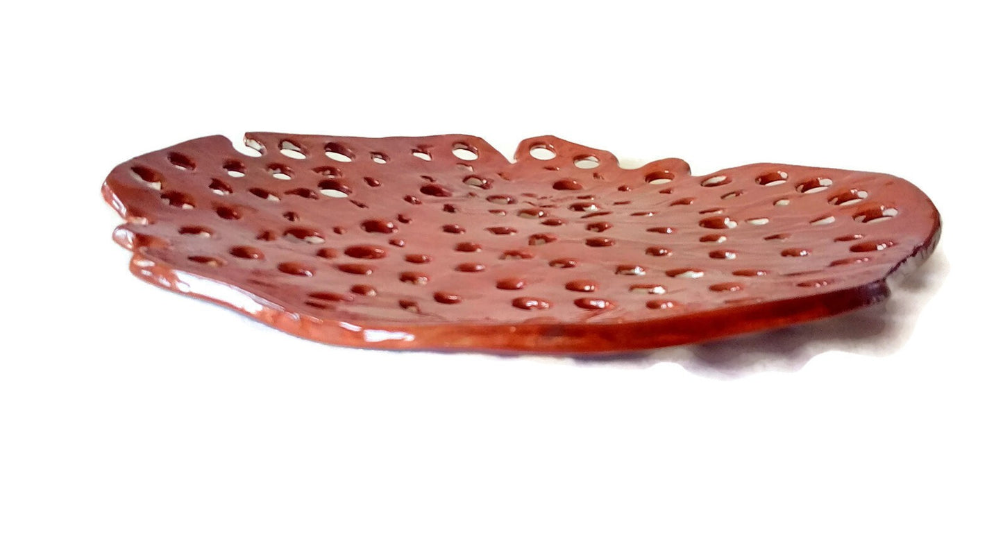 Handmade Ceramic Plate For Wall Decor, Large Centerpiece Fruit Bowl With Holes, Handbuilt Kitchen And Dining Decorative Modern Organic Shape - Ceramica Ana Rafael