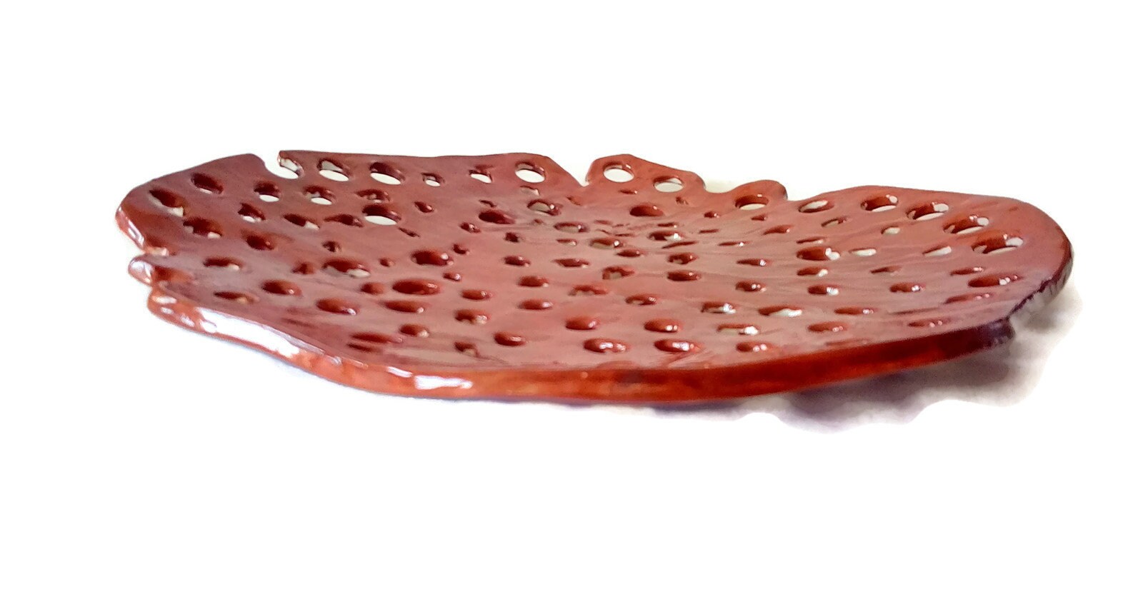 Handmade Ceramic Plate For Wall Decor, Large Centerpiece Fruit Bowl With Holes, Handbuilt Kitchen And Dining Decorative Modern Organic Shape - Ceramica Ana Rafael