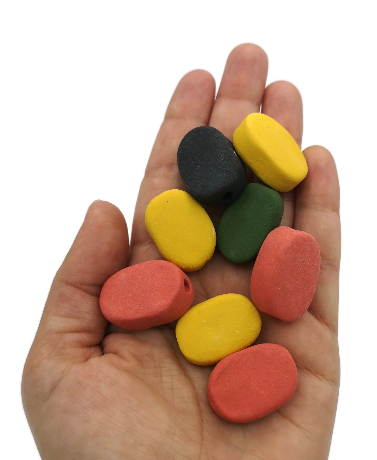 8Pc 20mm Handmade Ceramic Extra Large Oval Beads For Jewelry Making, Assorted Colorful Macrame Beads Large Hole 2 mm, Unique Clay Beads - Ceramica Ana Rafael
