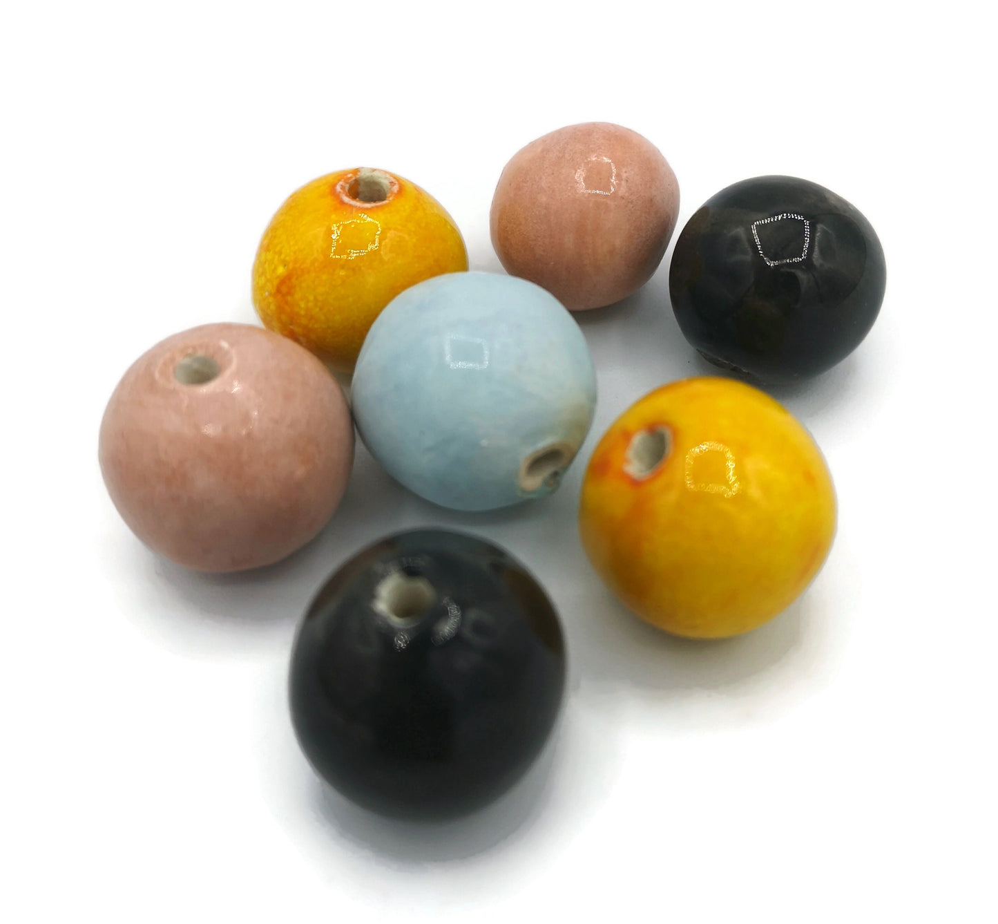 7Pc Round Mixed Handmade Ceramic Beads, Unique Beads, Bubblegum Beads, Decorative Clay Beads for Jewelry Making And Crafts, Colorful Beads - Ceramica Ana Rafael