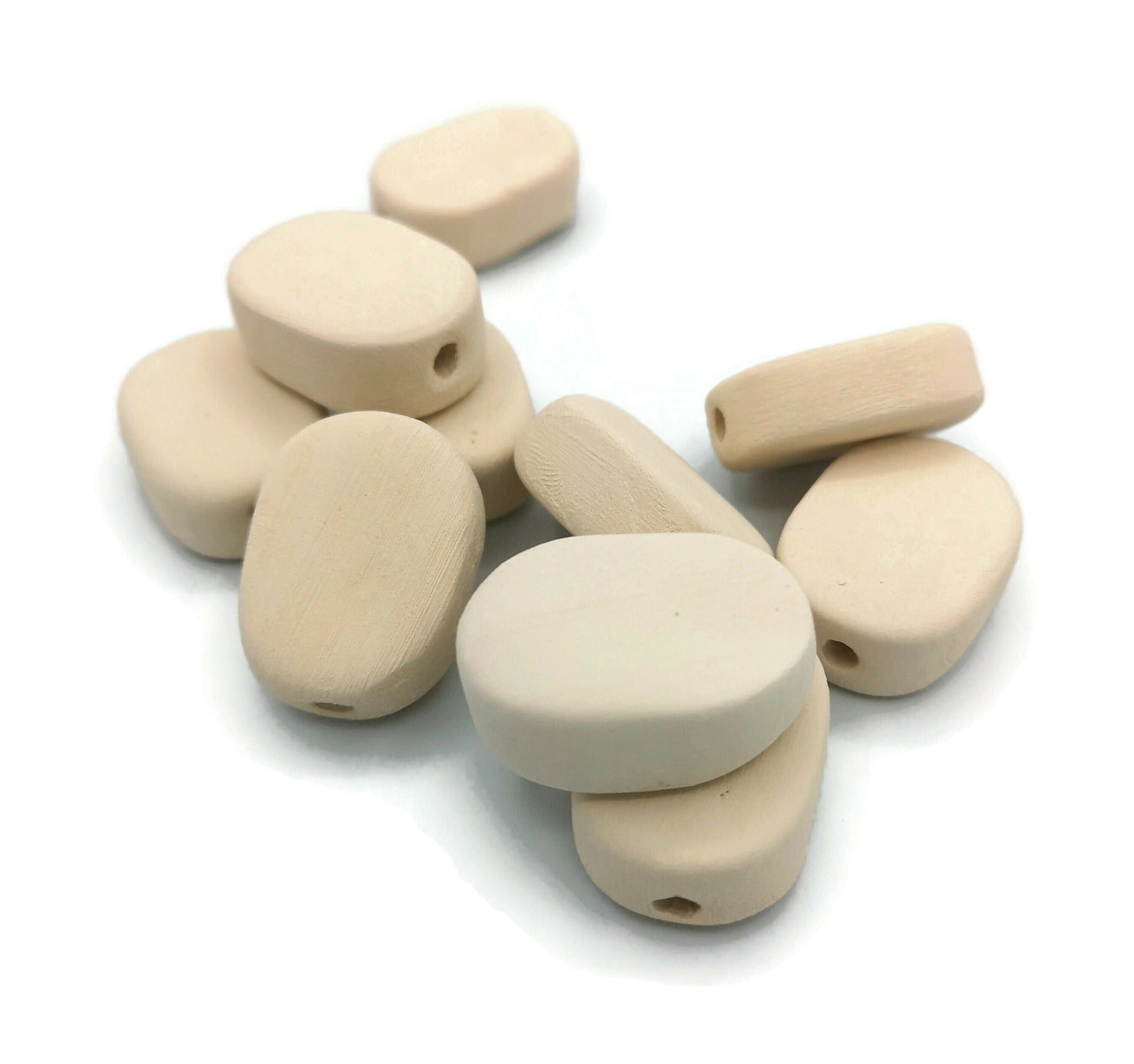 8/10Pcs Handmade Ceramic Beads For Jewelry Making. Large Hole, Oval Extra Large Ceramic Bisque Beads Ready To Paint, Craft Kits For Adults - Ceramica Ana Rafael