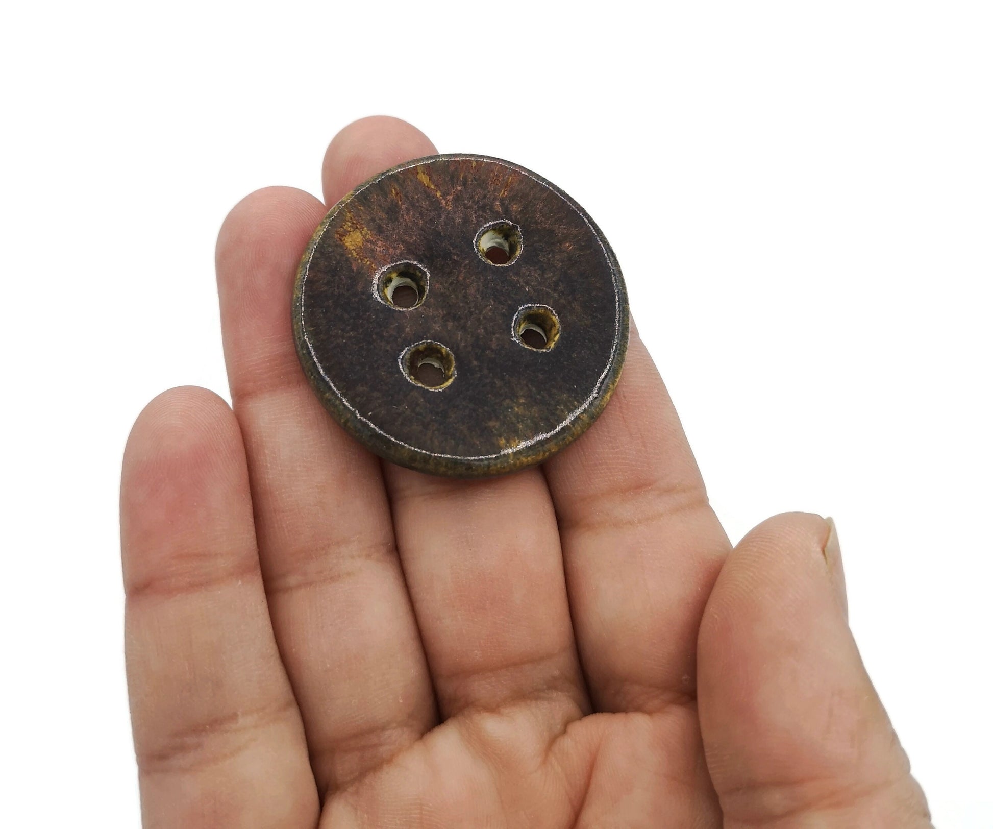 FANCY SEWING BUTTONS For Crafts With Antique Look, Extra Large Round Shaped Ceramic Buttons For Upholstery - Ceramica Ana Rafael