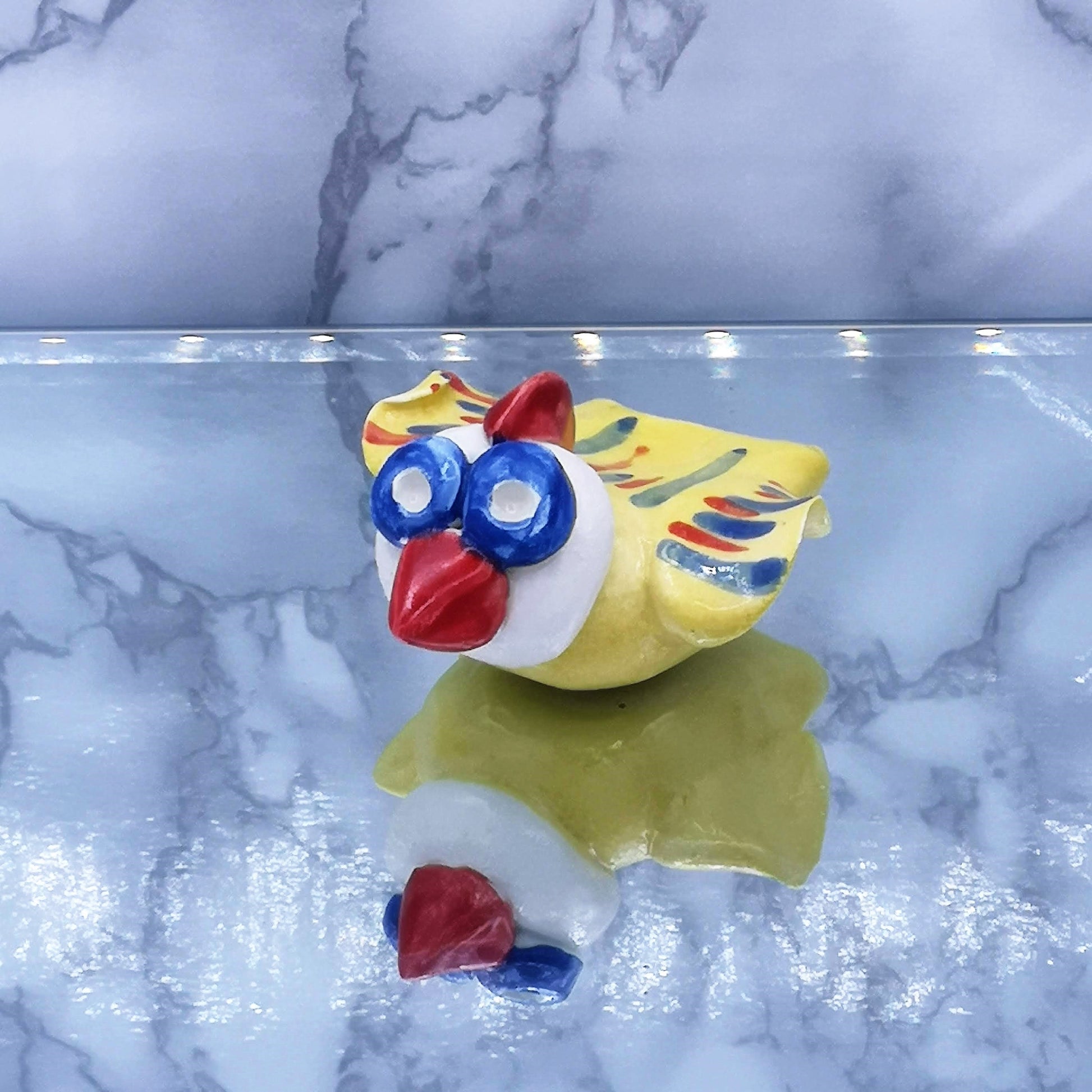 Handmade Ceramic Bird Sculpture Hand Painted Yellow, Modern Rooster Figurine, Cute Clay Sculpture Chicken Gifts, Reusable Animal Cake Topper - Ceramica Ana Rafael