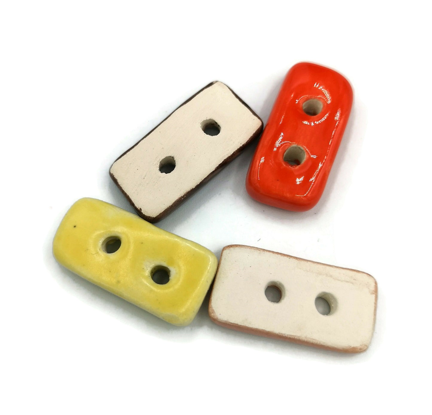 Rectangle Buttons Set Of 4, Handmade Ceramics Jewelry Making Sewing Buttons, Strange And Unusual Sewing Supplies And Notions - Ceramica Ana Rafael