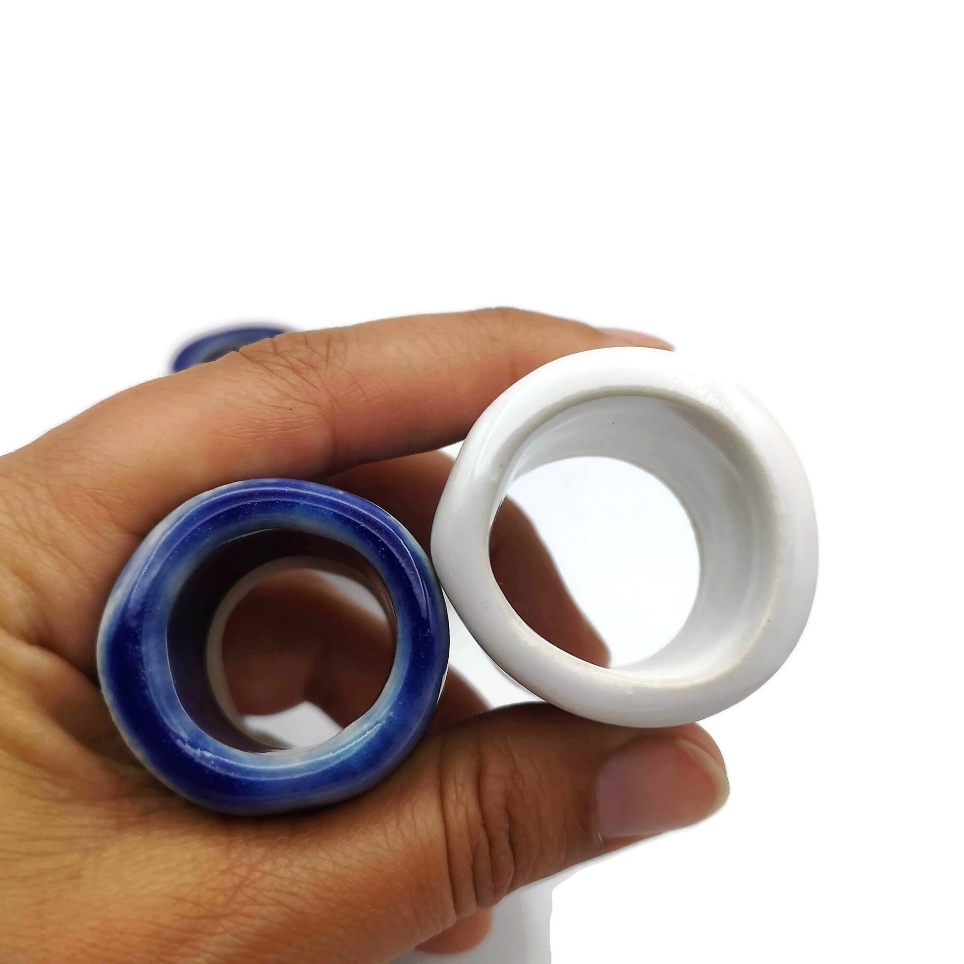 5Pc Large Hole Tube Beads, 35mm Long Handmade Ceramic Macrame Beads, Artisan Big Hole Beads - Ceramica Ana Rafael