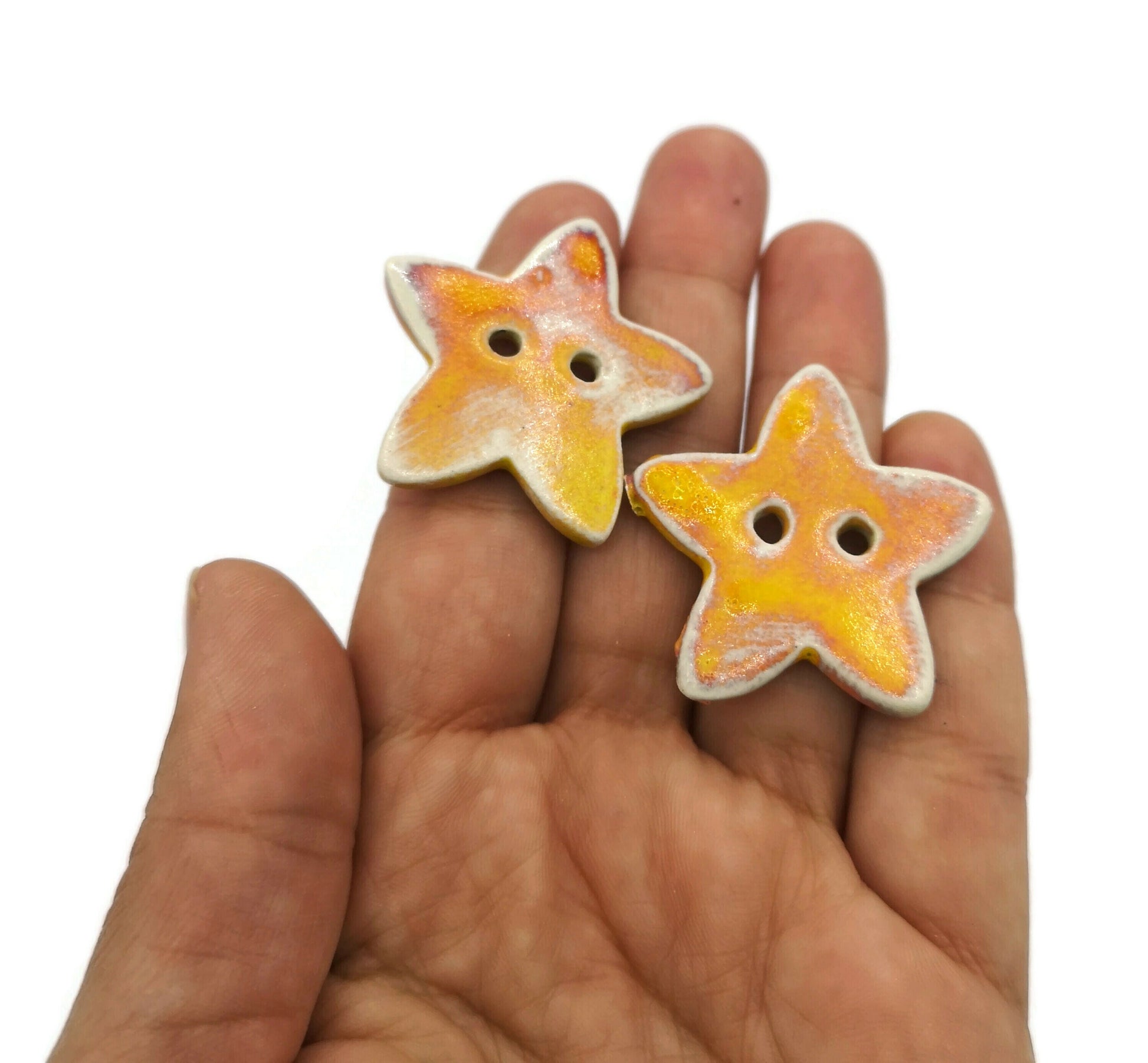 Set Of 2 Coat Buttons, Handmade Ceramic Sewing Buttons Star Shaped, Sewing Supplies And Notions, Custom Buttons For Jewelry Making - Ceramica Ana Rafael