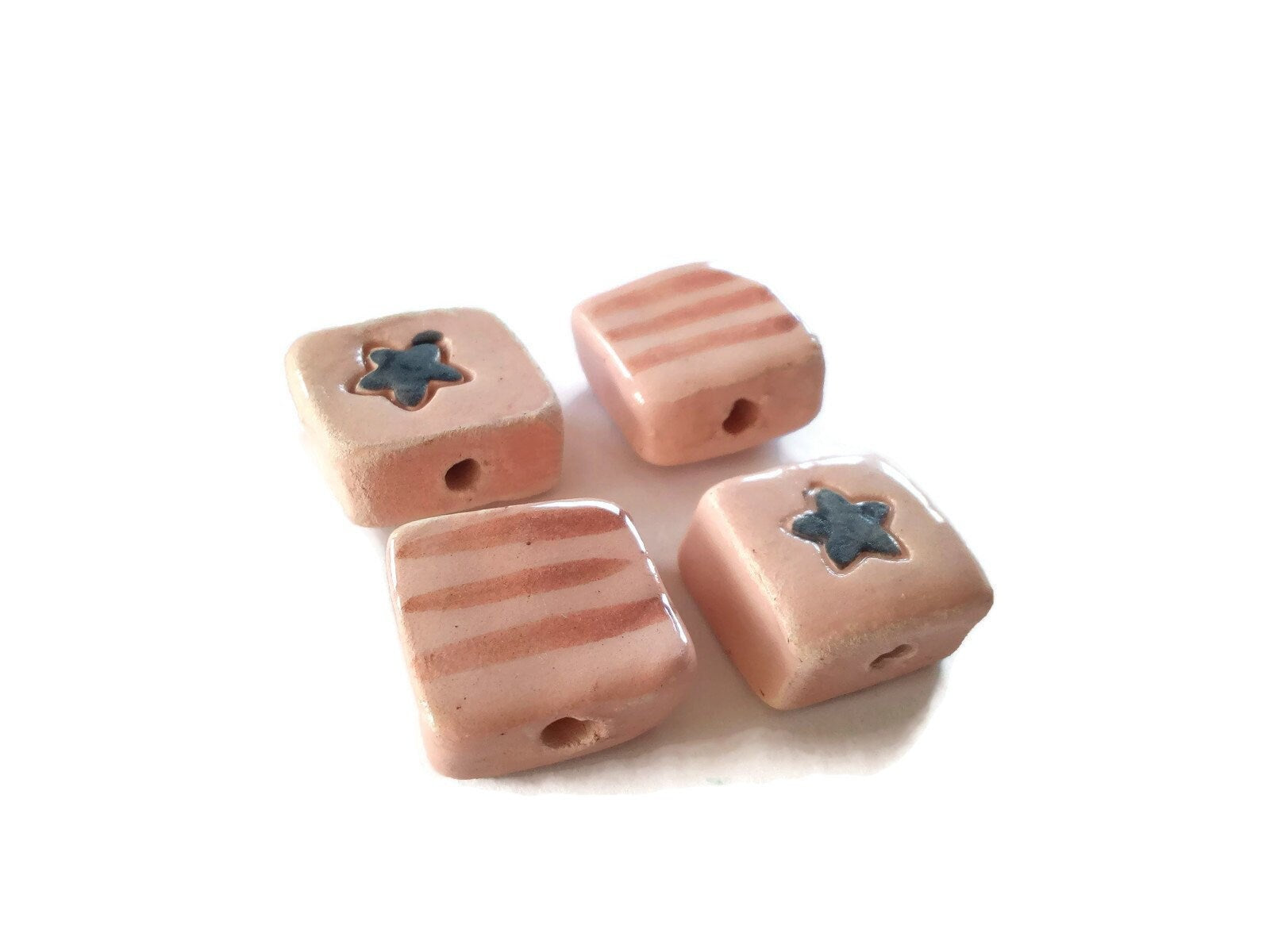 Set Of 4 Assorted Beads, Clay Beads For Crafts, Handmade Ceramic Macrame Beads, Square Shape Large Beads, Unusual Pottery Beads - Ceramica Ana Rafael