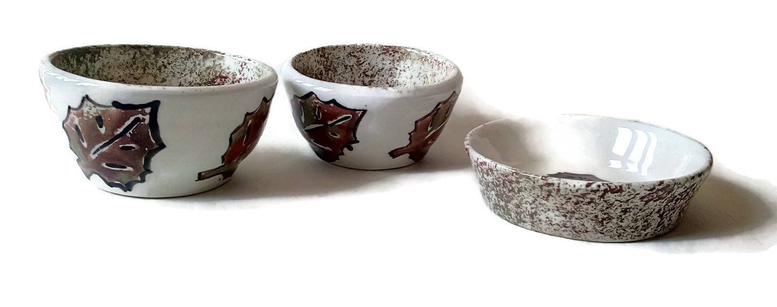 3Pc Handmade Ceramic Bowl Set With Hand Painted Leaves, Pottery Autumn Home Decor, Unique Gifts For Bakers, Mom Birthday gift From Daughter - Ceramica Ana Rafael
