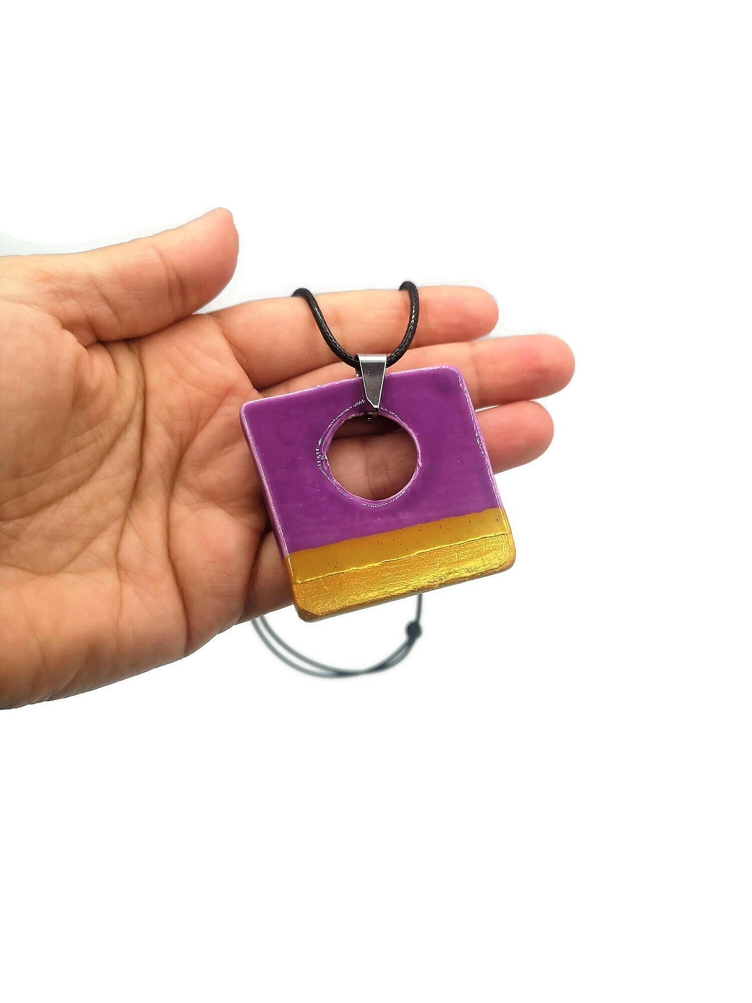 Geometric Statement Necklace Pendant for Women, Handmade Ceramic Jewelry Best Gifts For Her, Personalized Mother's Day Gift For Grandma - Ceramica Ana Rafael