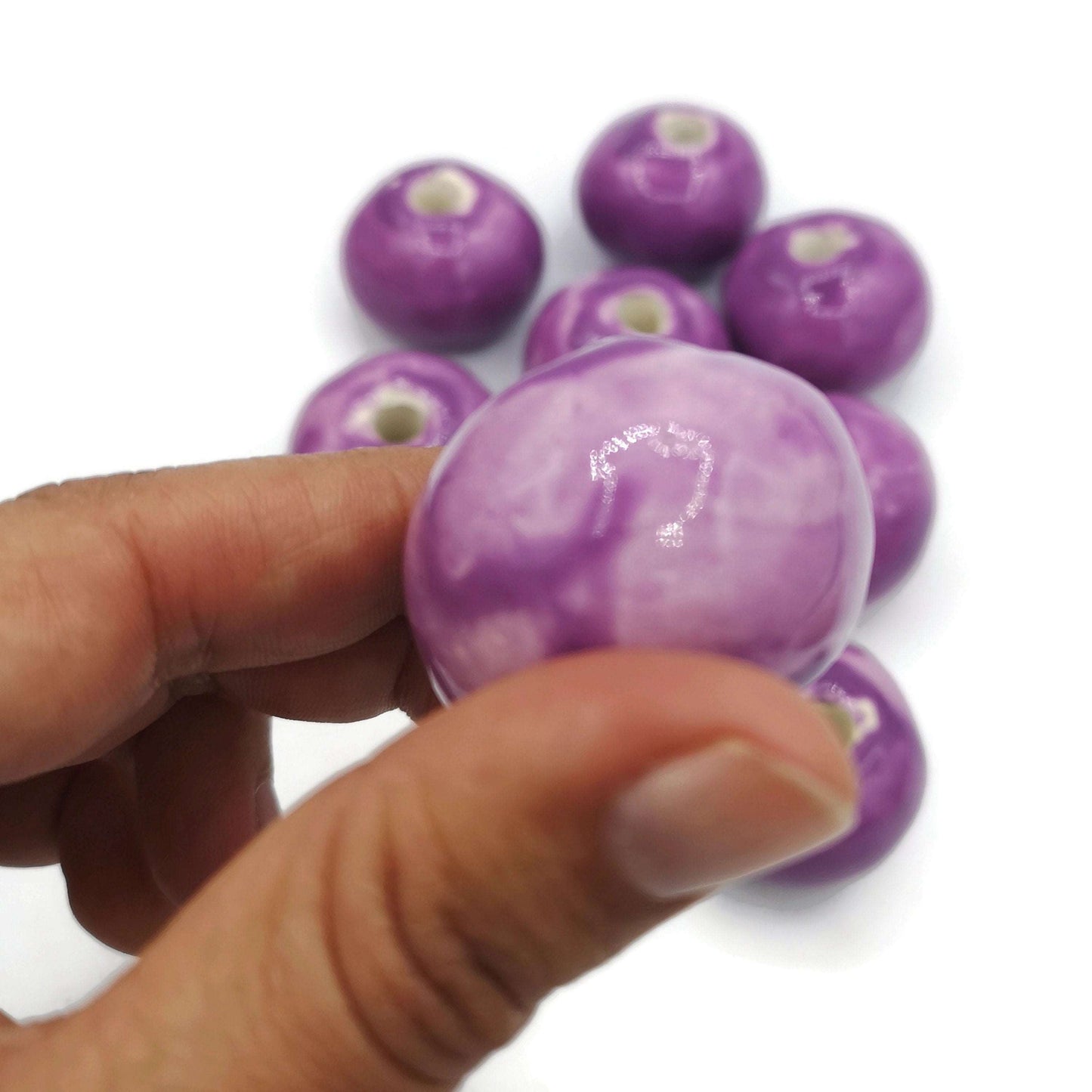 1Pc 30mm Large Hole Beads, Handmade Ceramic Beads For Macrame, Jewelry Making And Crafting, Sold Individually