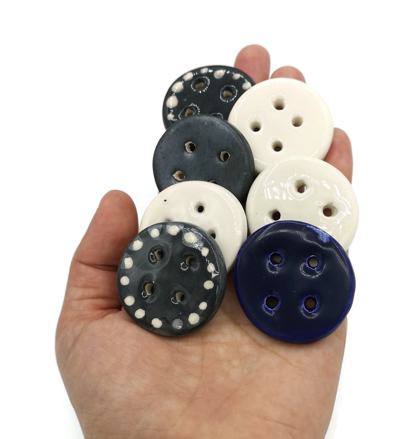 7Pc Black And White Sewing Buttons, Sewing Supplies And Notions, Strange And Unusual Elegant Button, Best Sellers Clay Buttons Round Novelty - Ceramica Ana Rafael