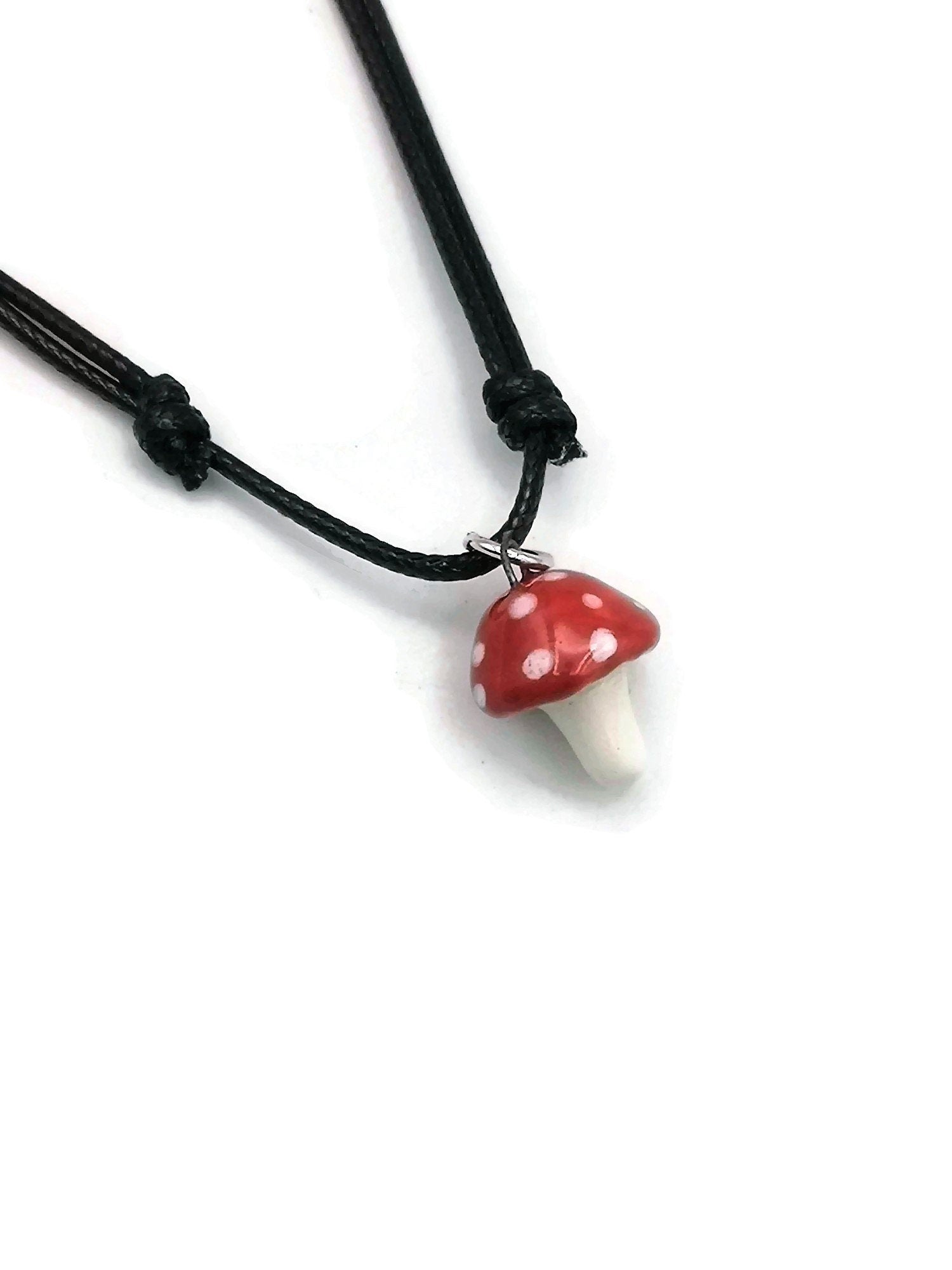 Handmade Ceramic Red Mushroom Necklace Pendant For Women, Dainty Cottagecore Necklace For Her Artisan Jewelry Birthday Gift Idea W/ Gift Box - Ceramica Ana Rafael