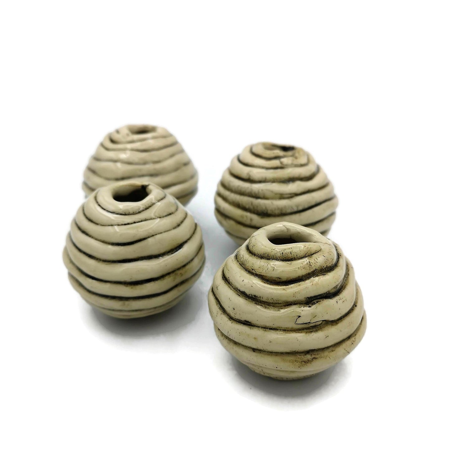 Handmade Ceramic Beads, Giant Macrame Beads, Textured Round Ball Ornaments Large Hole Beads, Clay Beads - Ceramica Ana Rafael