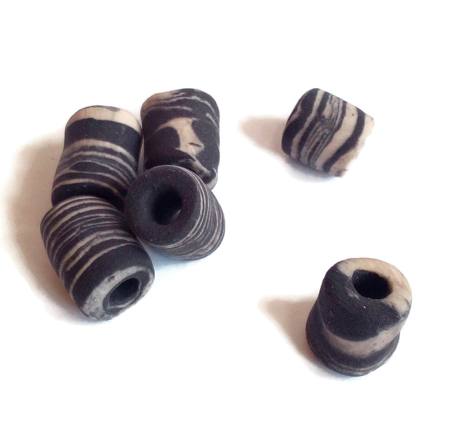 6Pcs Macrame beads large hole, handmade ceramic tube beads for jewelry making, unique black and white beads, dreadlock beads, best sellers - Ceramica Ana Rafael