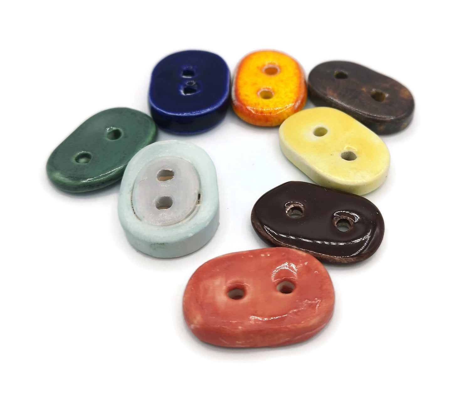 8Pc 25mm Large Oval Handmade Ceramic Sewing Buttons For Crafts, Unique Assorted Buttons, Big Cute Button Lot, Best Jewelry Making Buttons - Ceramica Ana Rafael