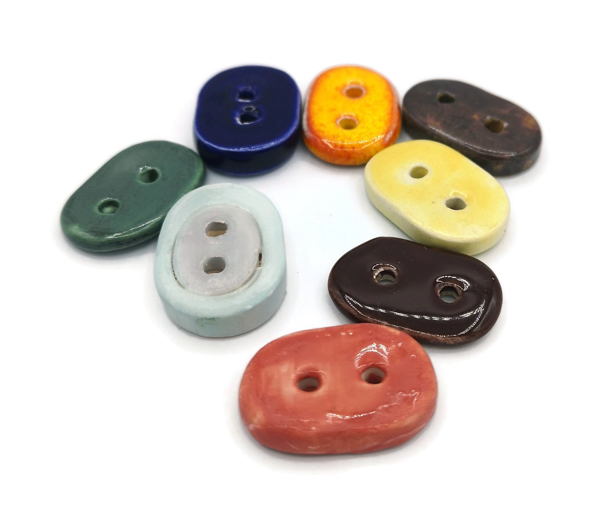8Pc 25mm Large Oval Handmade Ceramic Sewing Buttons For Crafts, Unique Assorted Buttons, Big Cute Button Lot, Best Jewelry Making Buttons - Ceramica Ana Rafael