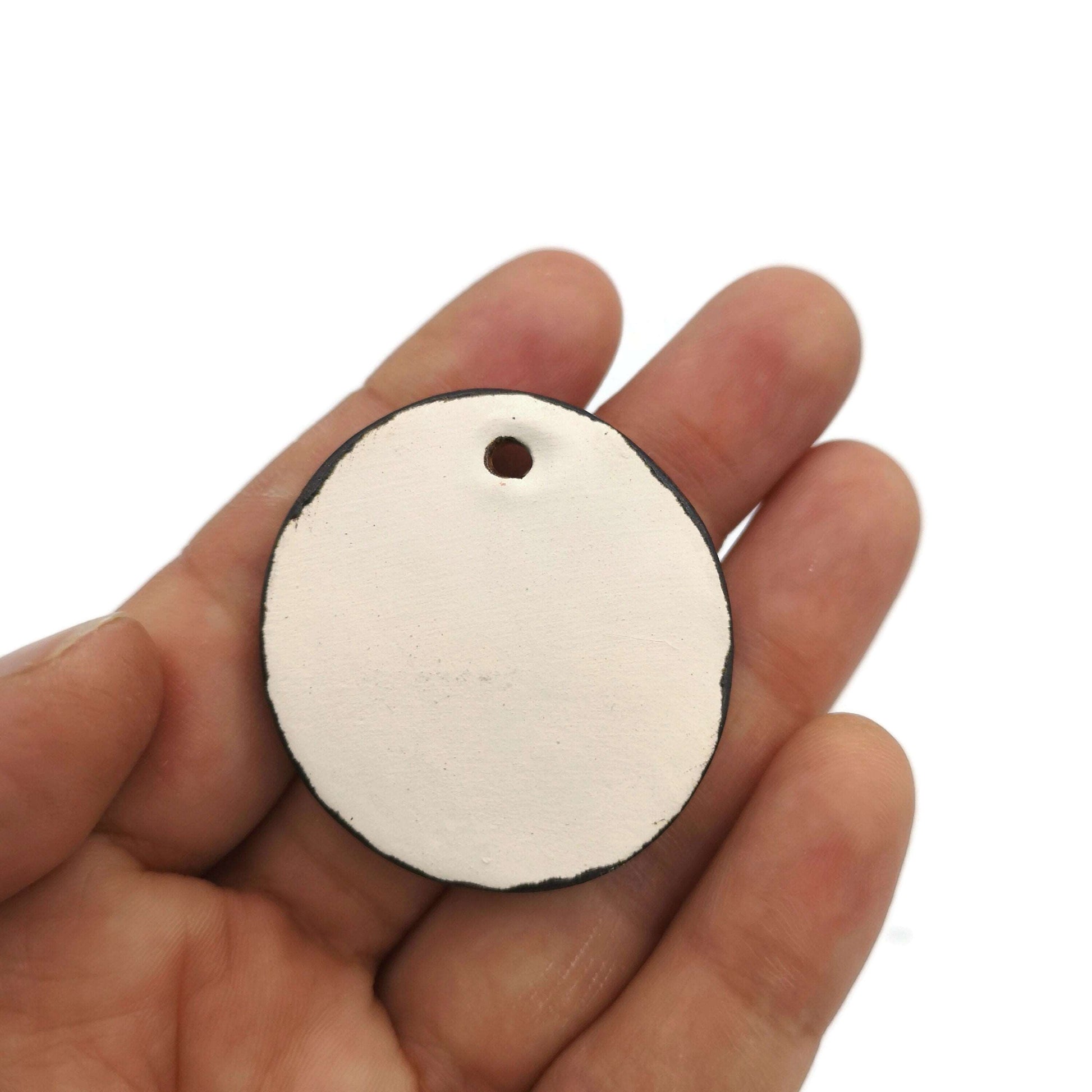 1Pc 40mm Extra Large Handmade Ceramic Necklace Pendant For Jewelry Making With Cooper Tones Poppy Design, Unique Clay Charm