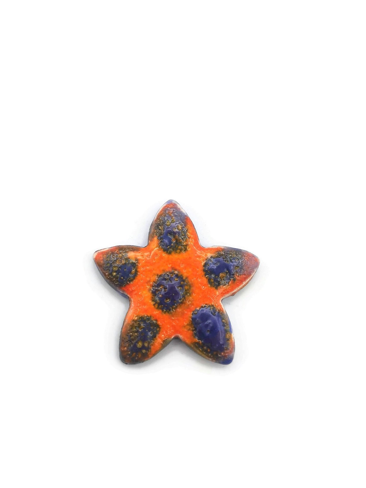 Large Flower Brooch For Women, Celestial Statement Brooch, Handmade Ceramic Star Jewelry For Her, Orange And Blue Broach Pin - Ceramica Ana Rafael