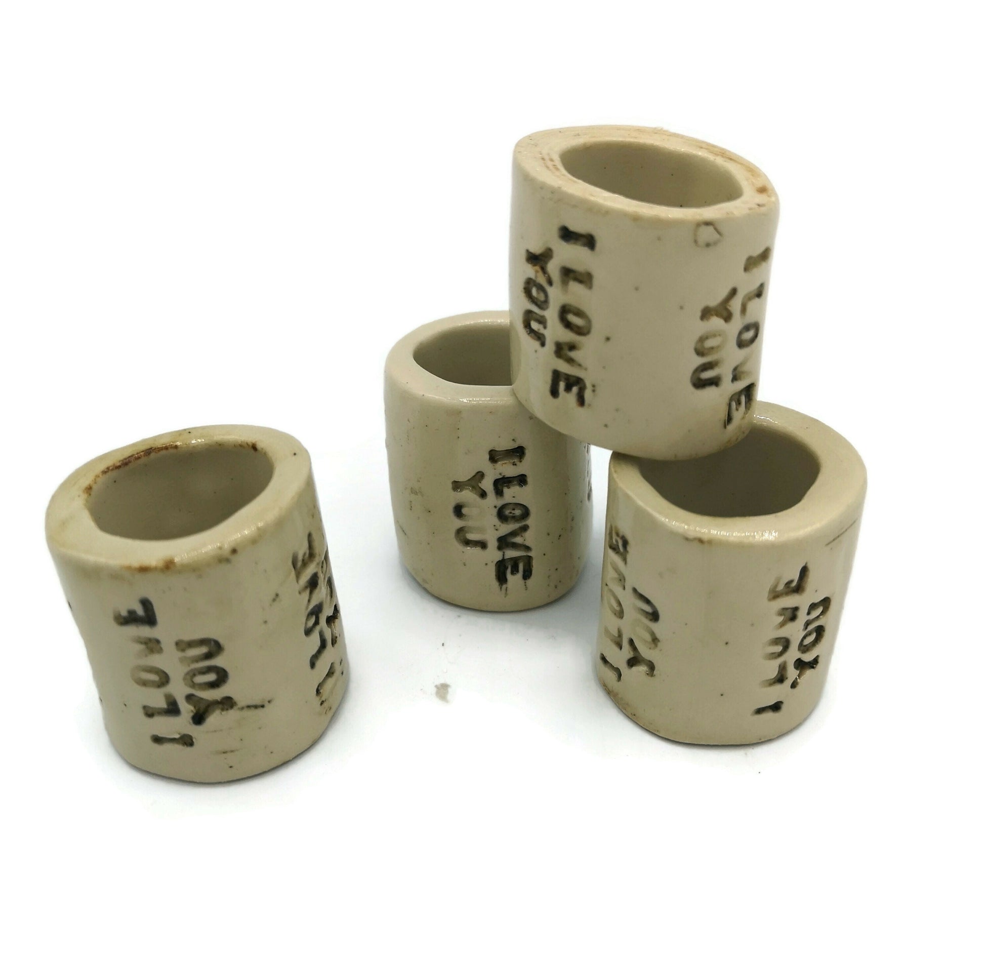 Beige Handmade Ceramic Napkin Holder Message, I Love You Boho Napkin Rings, Women Housewarming Gift First Home Boyfriend Gift, Best Sellers - Ceramica Ana Rafael