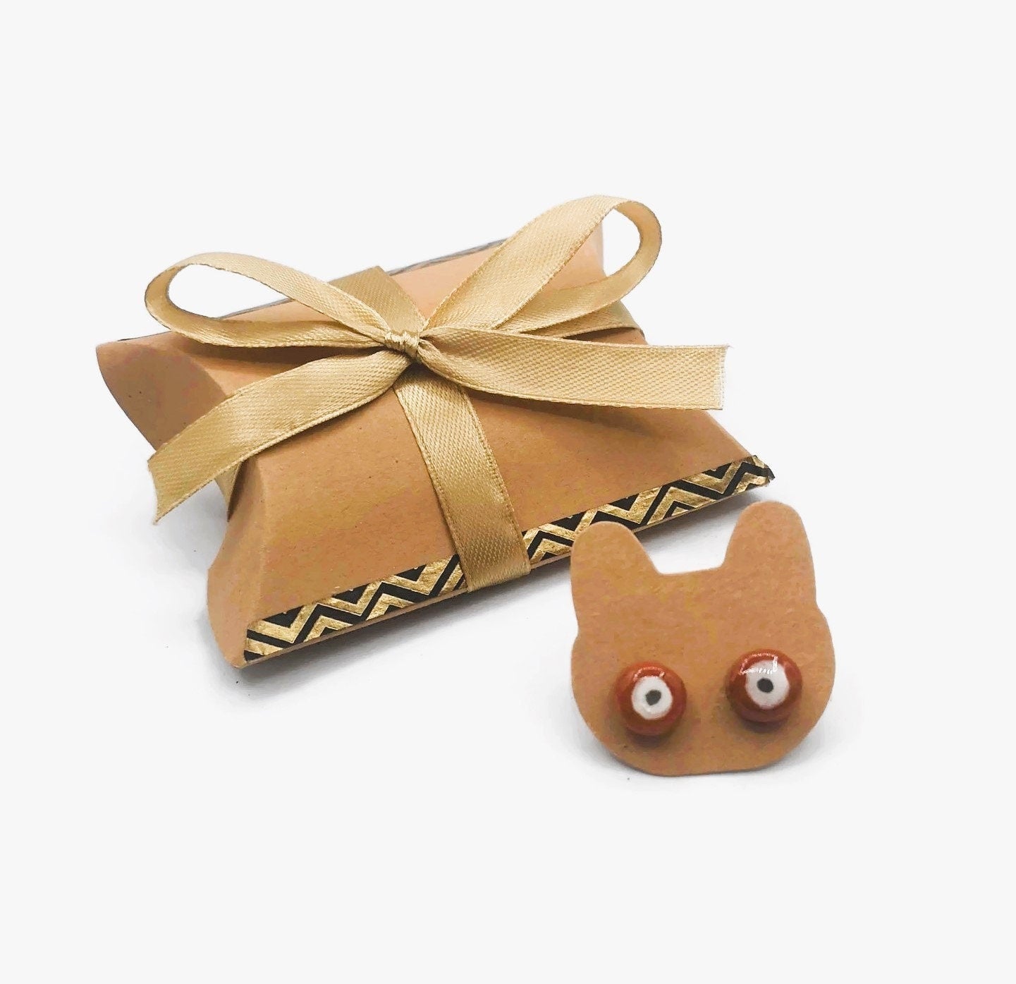 Handmade Terracotta Evil Eye Stud Earrings For Women, Ceramic Brown Tiny Stud Earrings, Aesthetic Jewelry Minimal Best Gifts For Her - Ceramica Ana Rafael