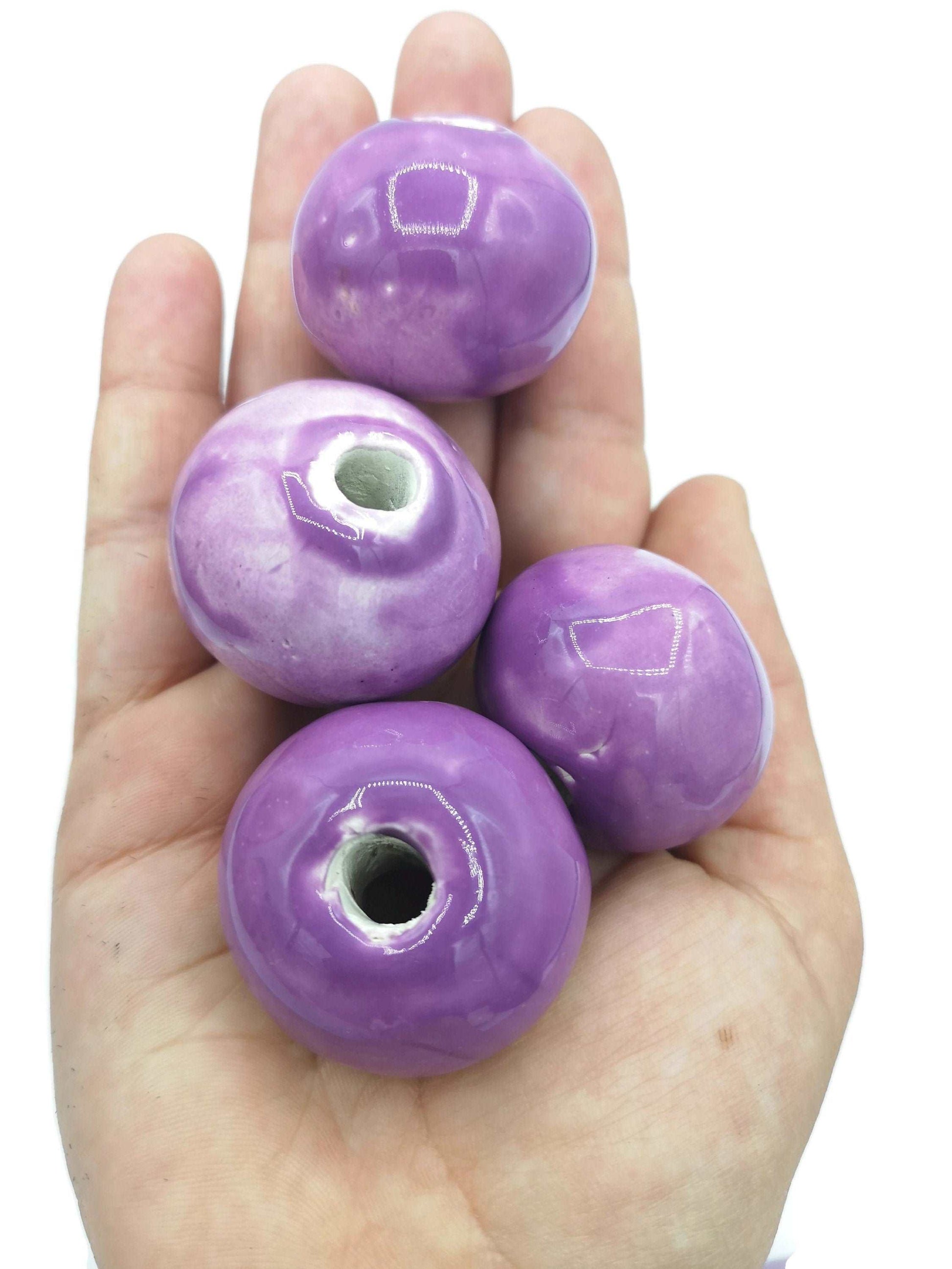 1Pc 30mm Large Hole Beads, Handmade Ceramic Beads For Macrame, Jewelry Making And Crafting, Sold Individually