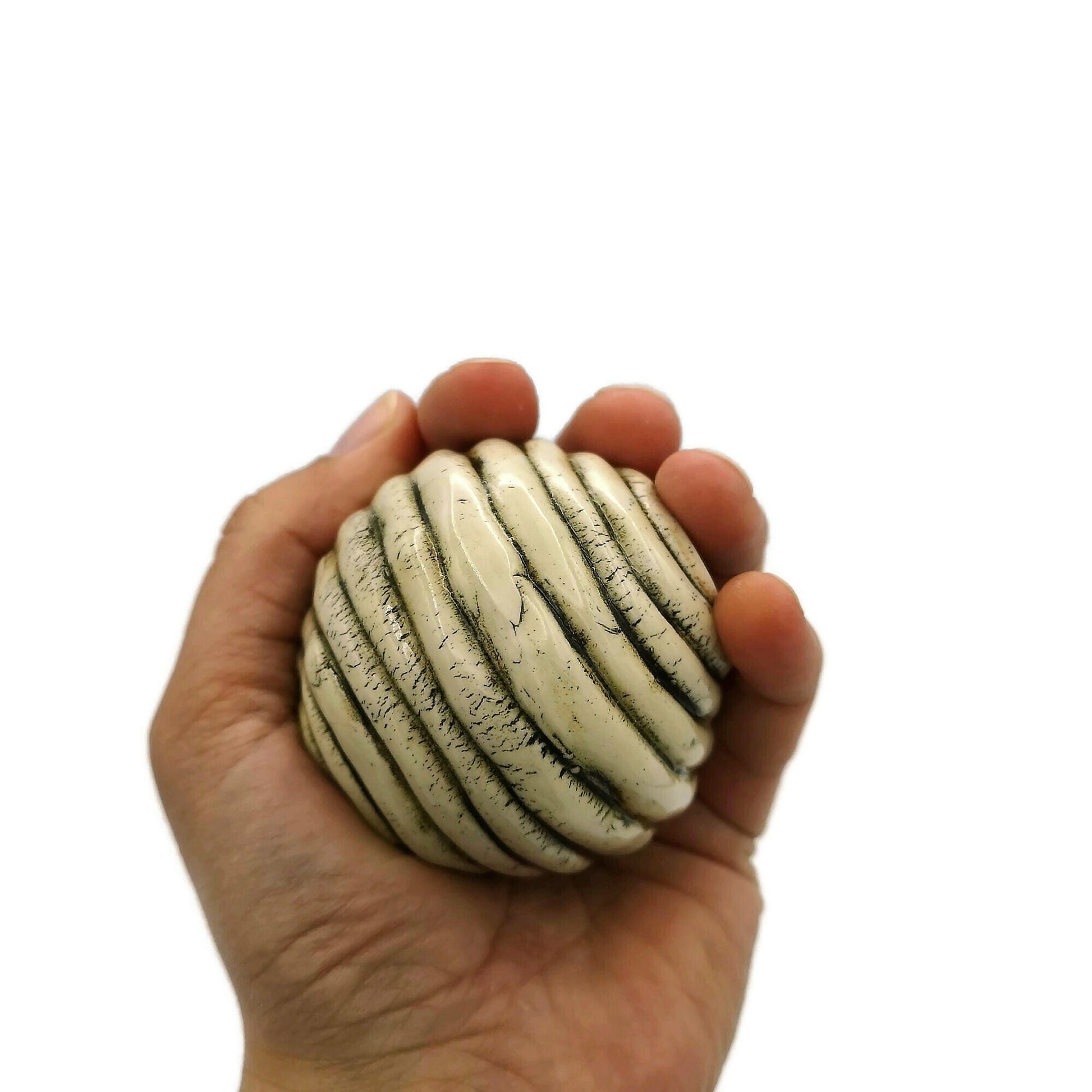 Handmade Ceramic Beads, Giant Macrame Beads, Textured Round Ball Ornaments Large Hole Beads, Clay Beads - Ceramica Ana Rafael