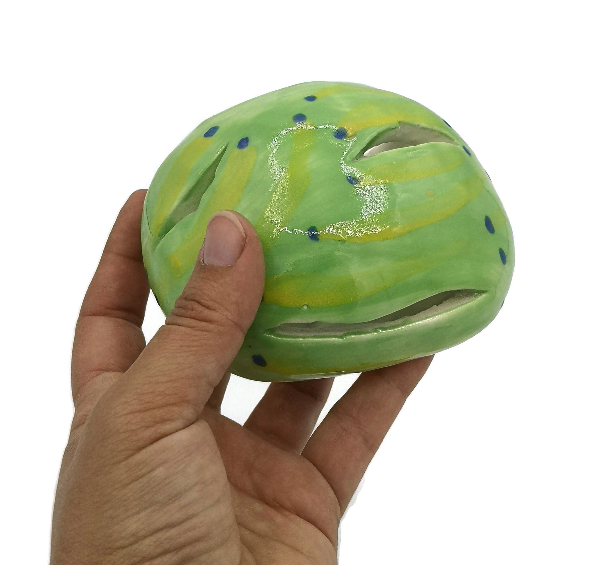 Handmade Ceramic Tea Light Holder Hand Painted Green For Home Decor, Votive Candle Holder, Tealight Holder, Mom Birthday Gift From Daughter - Ceramica Ana Rafael