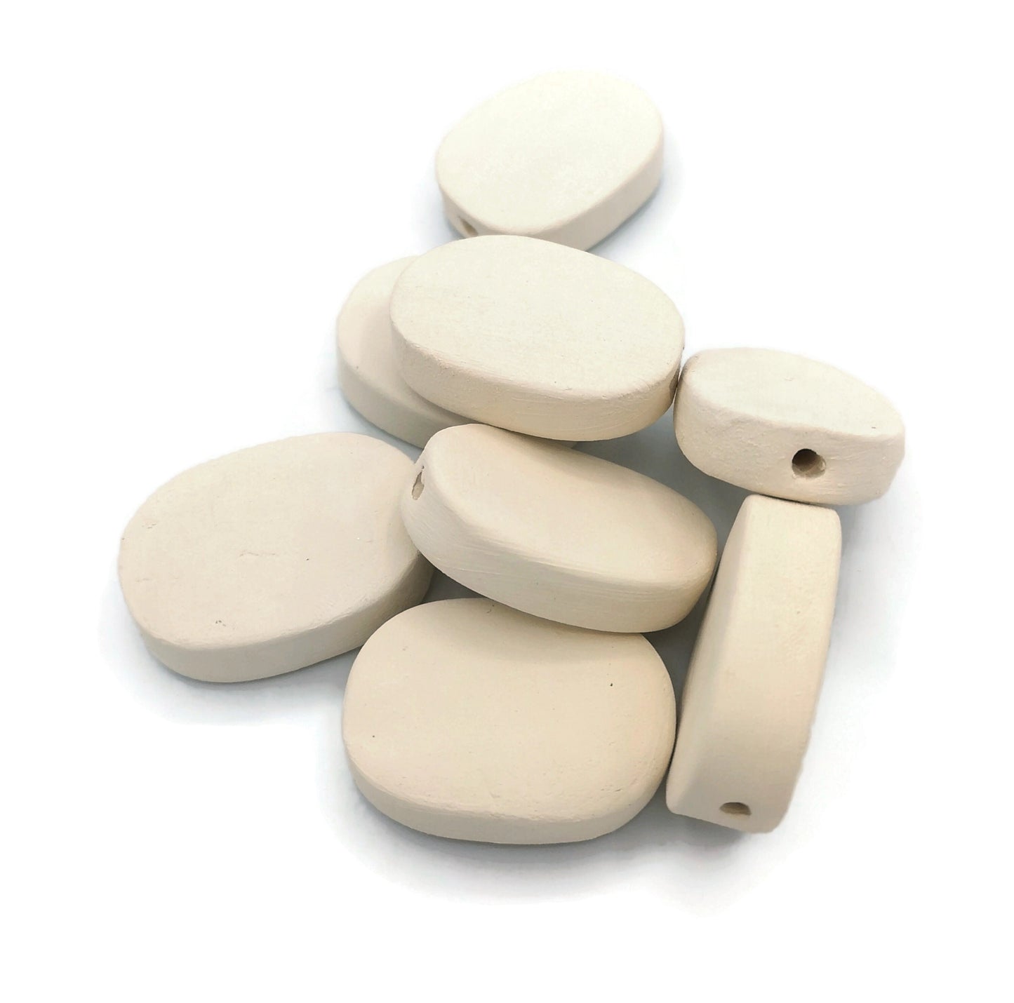 8/10Pcs Handmade Ceramic Beads For Jewelry Making. Large Hole, Oval Extra Large Ceramic Bisque Beads Ready To Paint, Craft Kits For Adults - Ceramica Ana Rafael