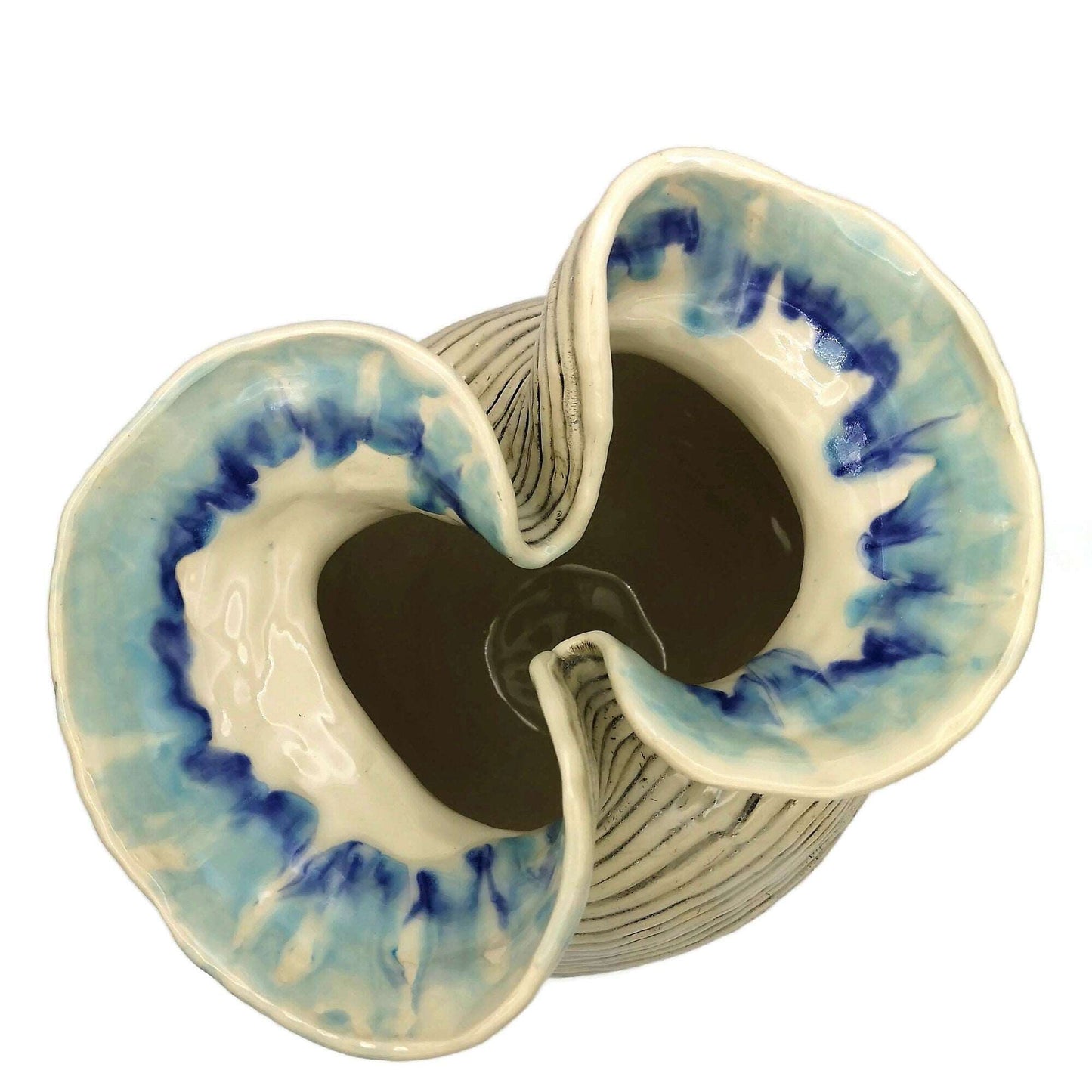 11 Inches Handmade Tall Ceramic Sculpture, Contemporary Sculptural Vase Textured For Table, Mid Century Modern Clay Pottery Large Bud Vase