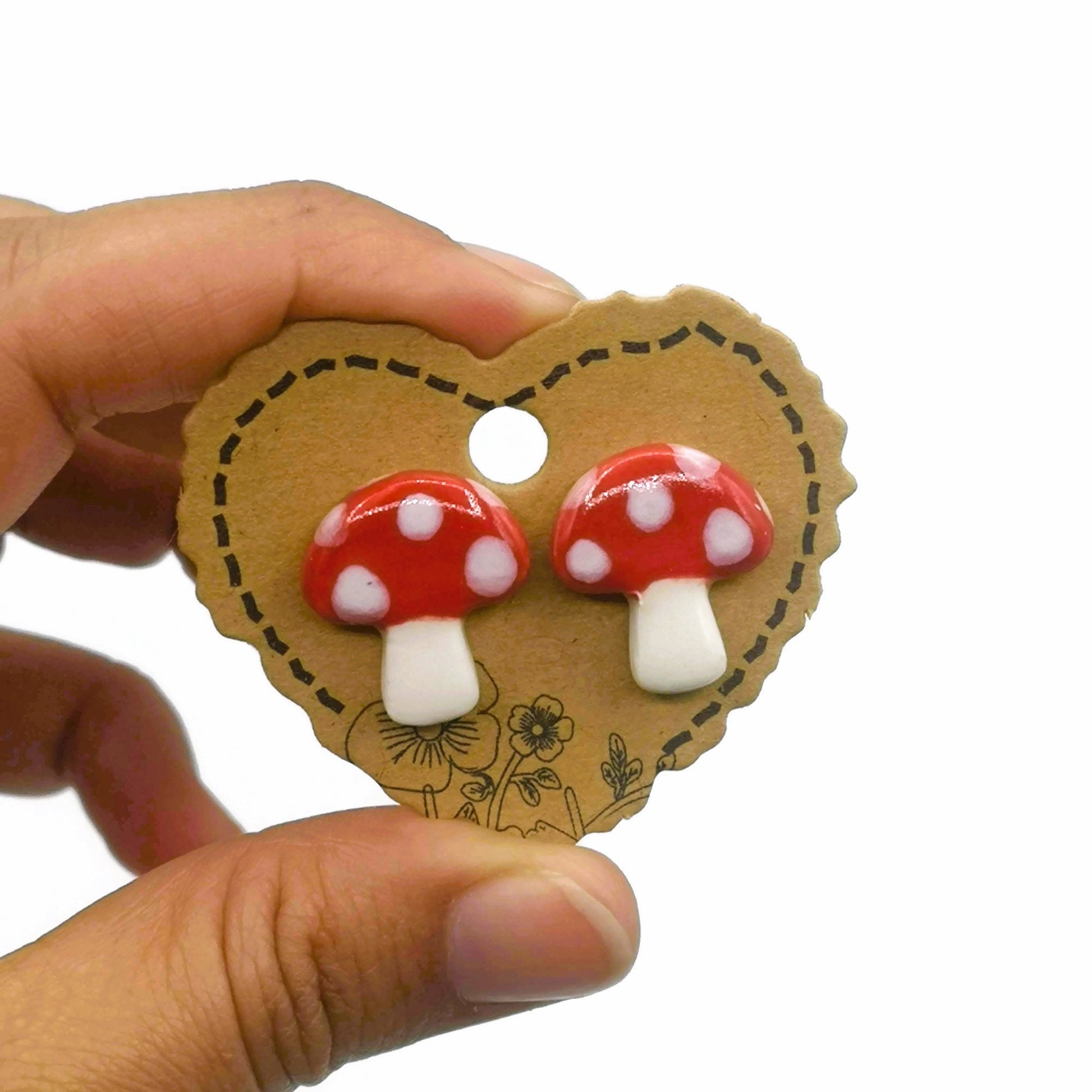 Handmade Red Mushroom Stud Earrings For Women, Clay Designer Earrings, Stocking Stuffer For Teen Girl, Ceramic Jewelry Best Gifts For Her - Ceramica Ana Rafael