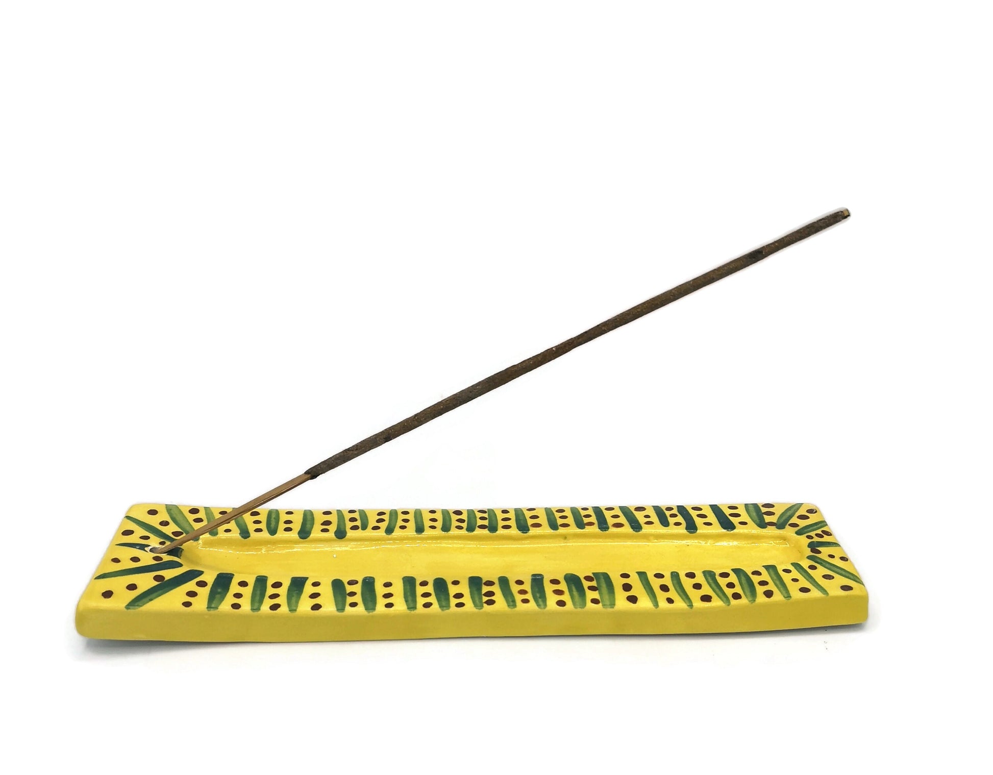 Handmade Ceramic Long Incense Holder, Hand Painted Yellow Pottery Incense Burner Gift For Women, Mom Birthday Gift - Ceramica Ana Rafael