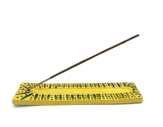Handmade Ceramic Long Incense Holder, Hand Painted Yellow Pottery Incense Burner Gift For Women, Mom Birthday Gift - Ceramica Ana Rafael