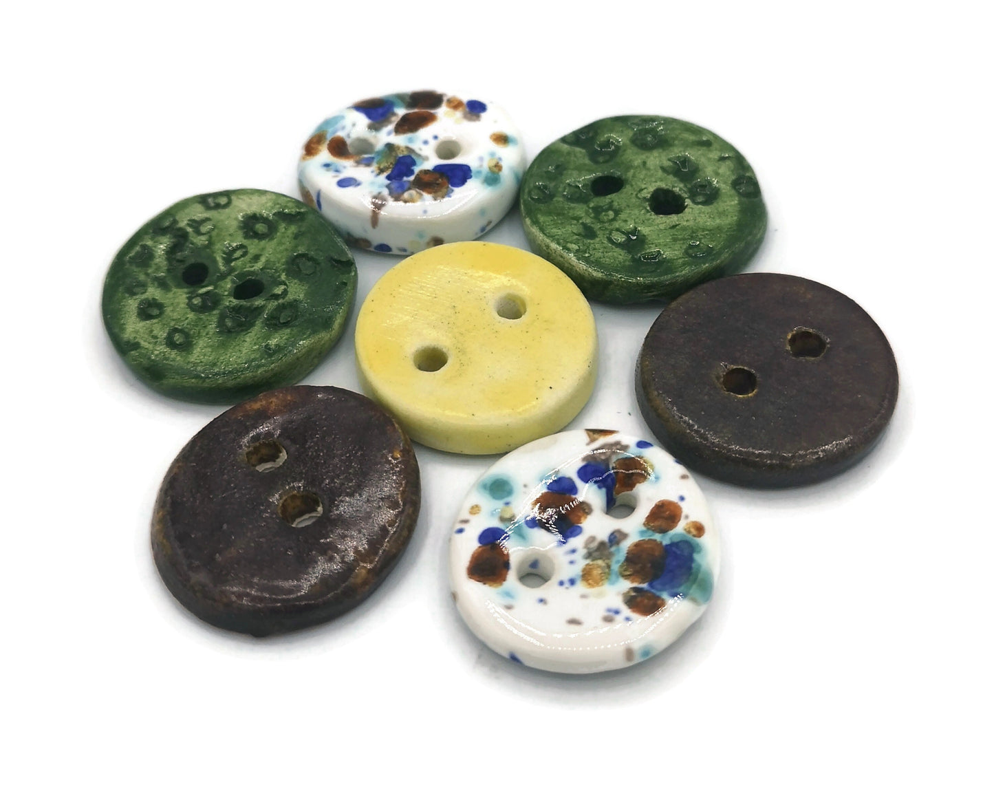 7Pc 30mm Round Buttons Set, Coat buttons, Handmade Ceramic Clothing Finishes Sewing Buttons Lot, Unusual Clay Buttons Hand Painted - Ceramica Ana Rafael