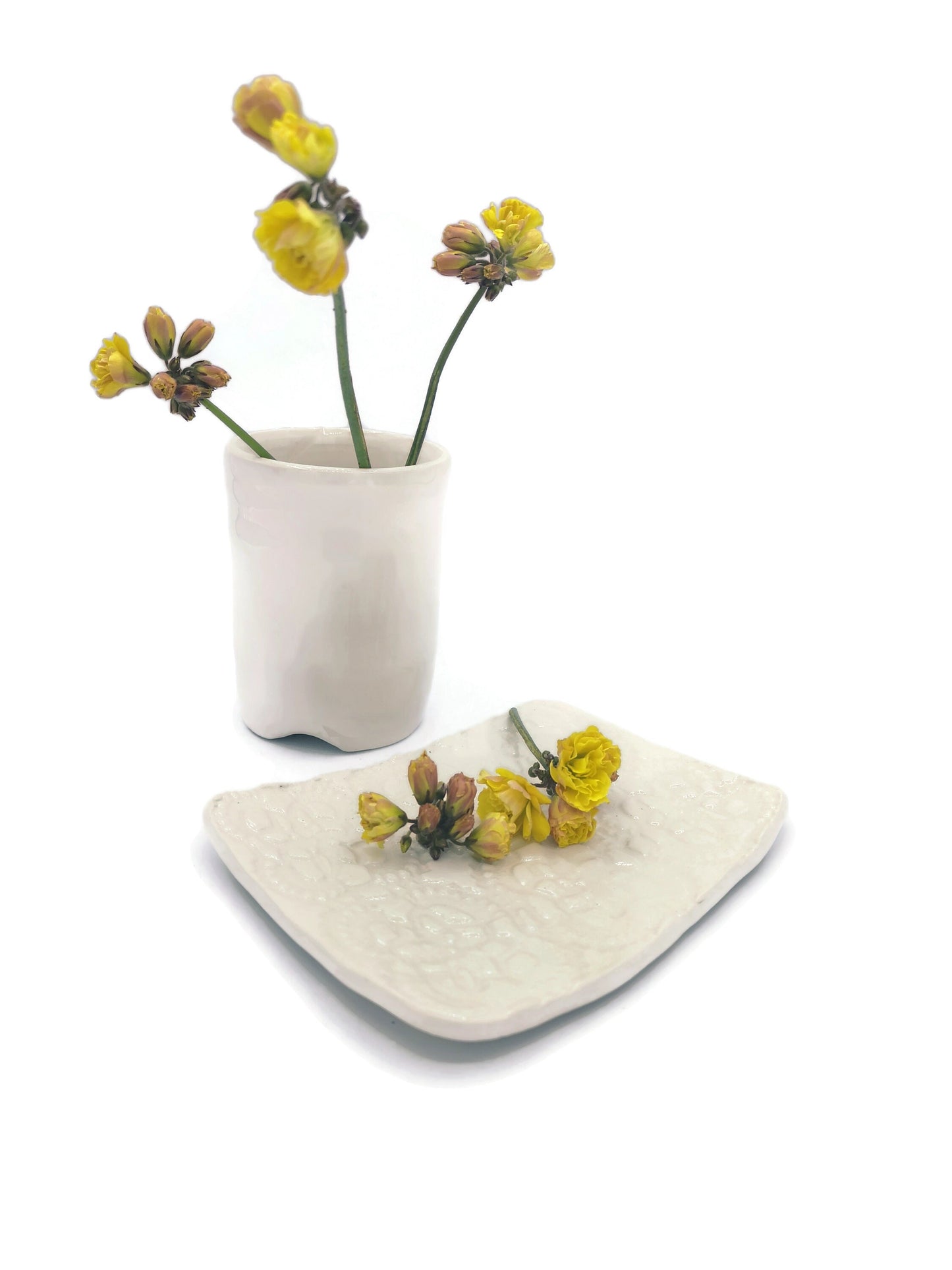 White Handmade Ceramic Lace Soap Dish And Toothbrush Holder, Bathroom Set, Eco Friendly Gift For Women, Best Sellers Sustainable Gift - Ceramica Ana Rafael