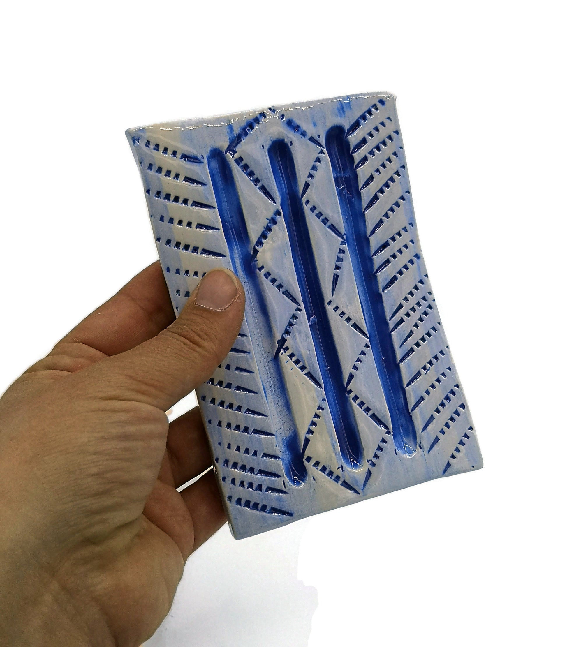 Blue Handmade Ceramic Soap Dish for Shower, Rectangular Sponge Holder, Eco Friendly Shampoo Bar Holder, Sustainable Best Gift For Him - Ceramica Ana Rafael