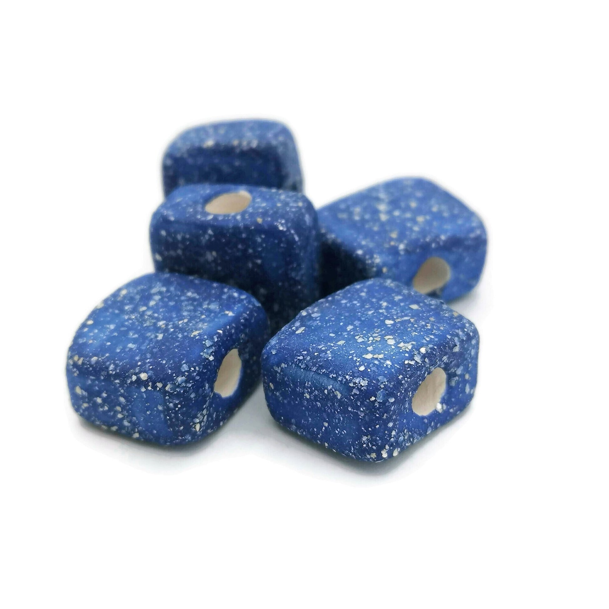 5Pc Handmade Ceramic Beads Jewelry Making, Unique Square Bead Unusual, ClayMacrame Beads Large Hole 5mm Dreadlock Beads - Ceramica Ana Rafael