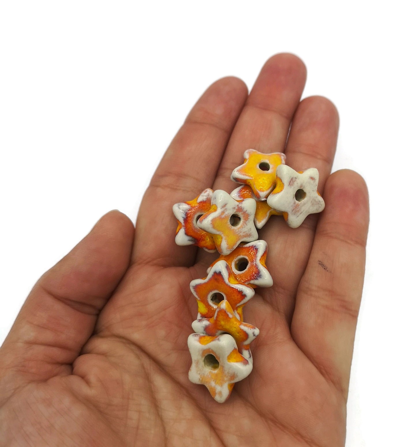 TINY STAR BEADS, 9 Pcs Handmade Ceramic Macrame Beads, Mini Star Charms, Craft Beads For Jewelry Making, Spacer Beads, Unique Clay Beads - Ceramica Ana Rafael