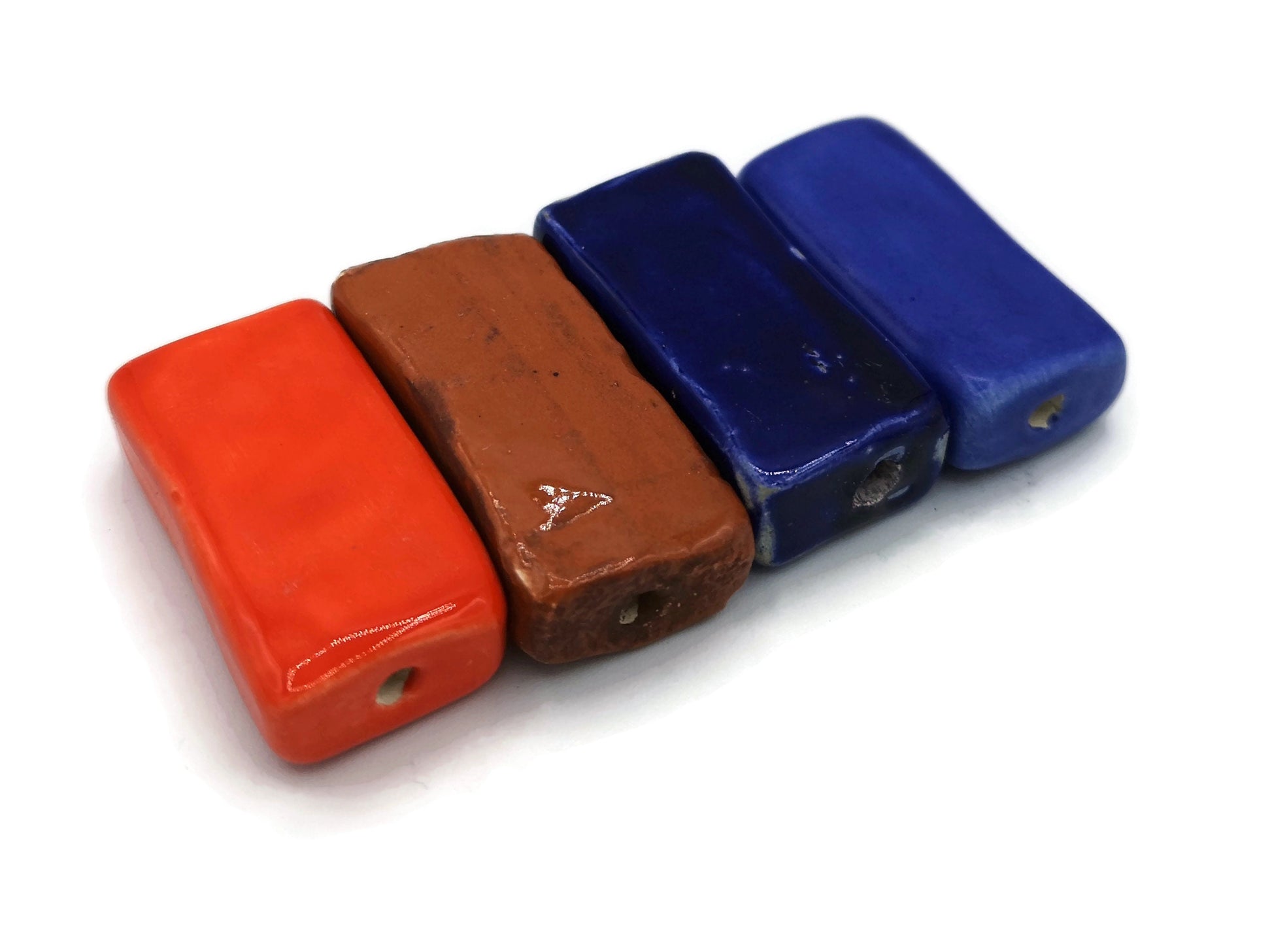 4Pc 35mm Extra Large Handmade Ceramic Rectangle Beads For Jewelry Making, Mixed Clay Beads hand Painted, Unique Decorative Macrame Beads - Ceramica Ana Rafael