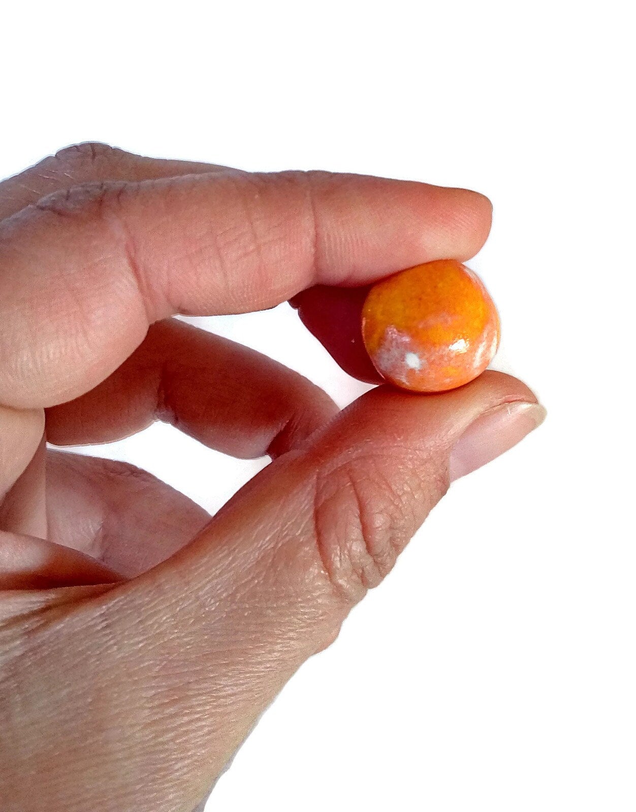 6Pc Handmade Ceramic Round Orange Cabochons For Clay Jewelry Making, Irregular Beads No Hole, Assorted Earring Components - Ceramica Ana Rafael